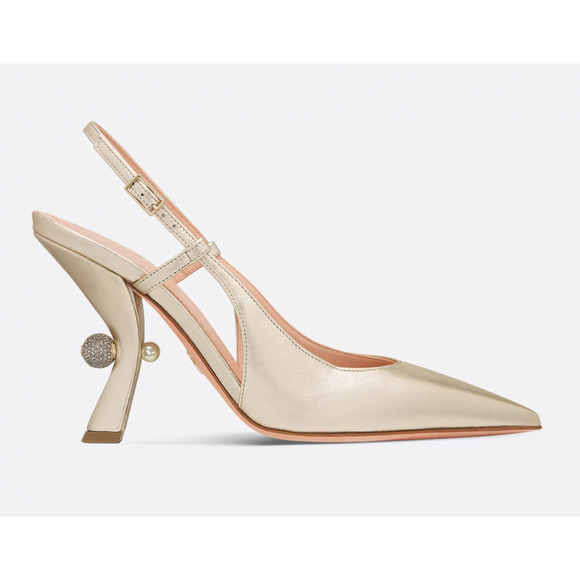 Dior Shoes - Dior Tribales Jadior Pale Gold Laminated Leather Slingback Sandal Heel Pump 37.5